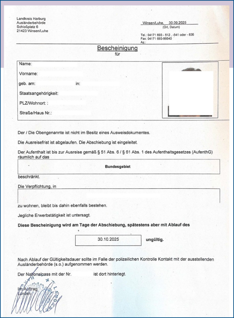 Aufenthaltsbescheinigung